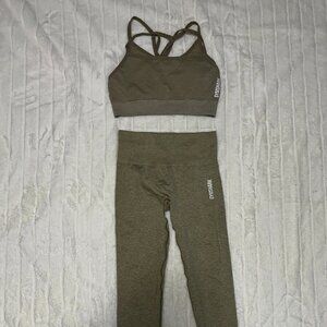 Gymshark Women’s Seamless Sports Bra (S) + Leggings (XS) Set | Khaki Green